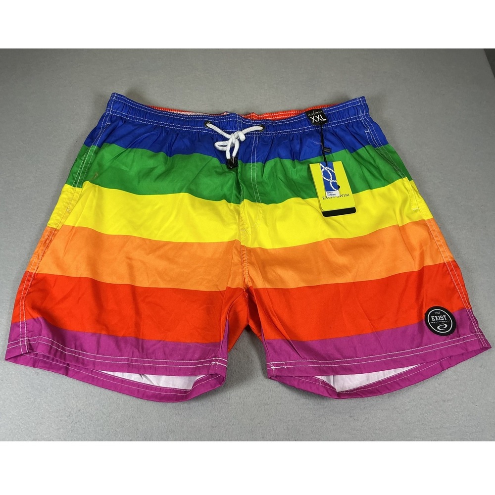 Exist Swim Men's Pride Rainbow Striped Swim Trunks Board Shorts XXL NWT